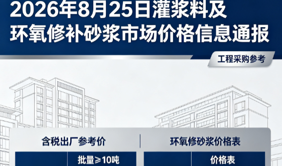 濠江2026年8月25日灌浆料及环氧修补砂浆市场价格信息通报